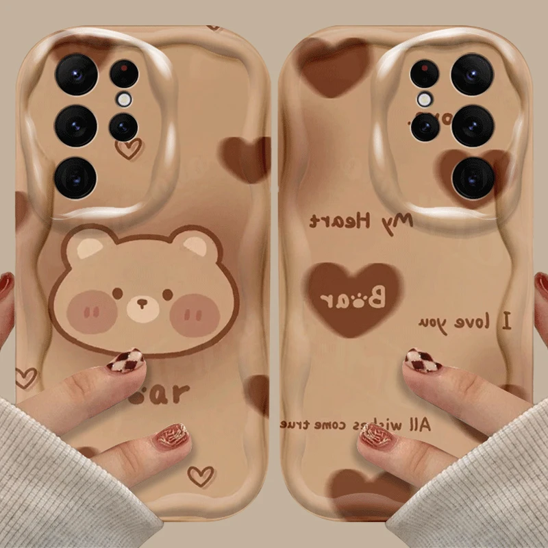 Love Cartoon Bear Star Dots Case For Samsung Galaxy S24 Ultra S23 S22 Plus S21 S20 FE A25 A55 A35 5G Soft Silicone Phone Cover