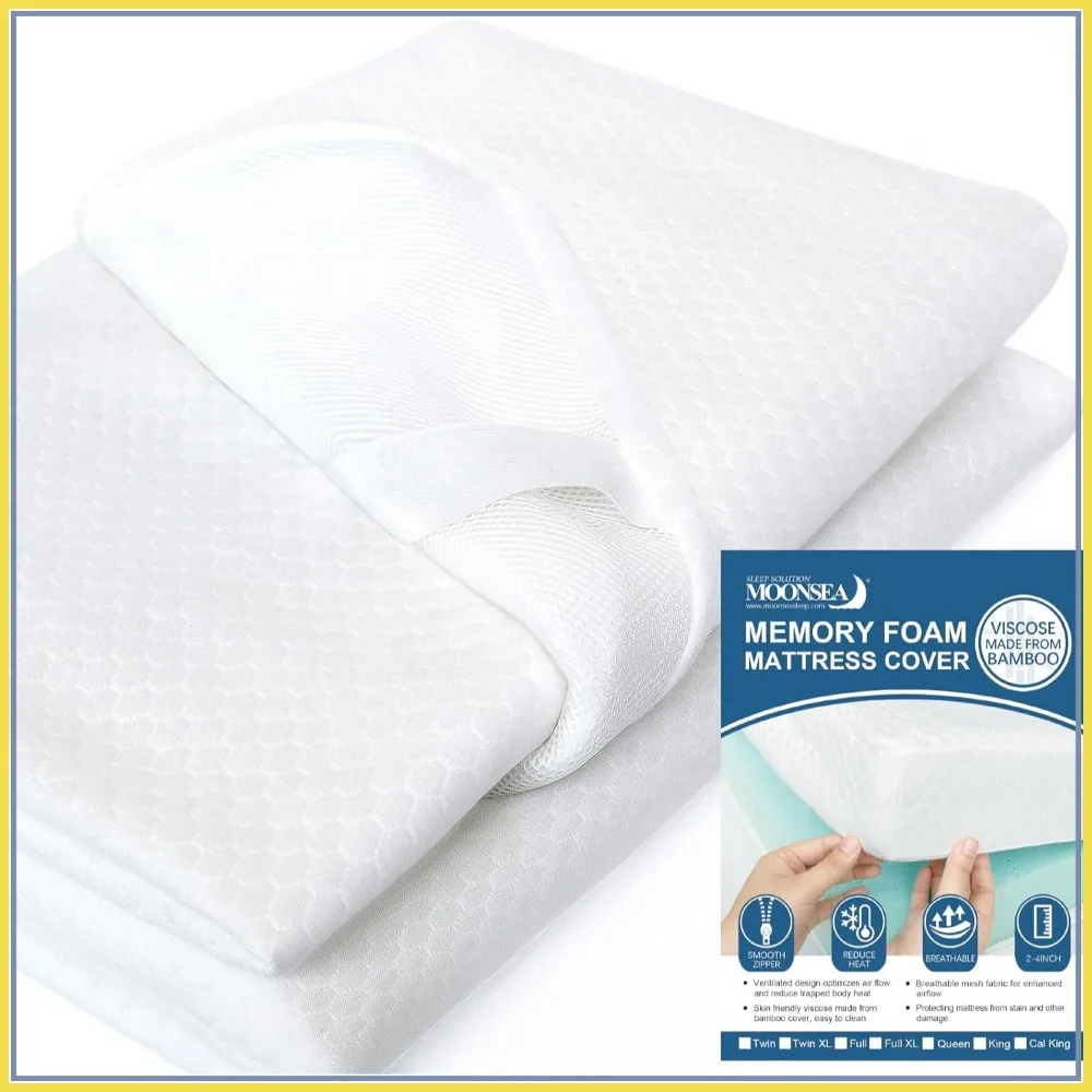 

King Size Mattress Topper Cover with Zipper, Bamboo Viscose Jacquard & 3D Mesh, Removable Washable with Straps