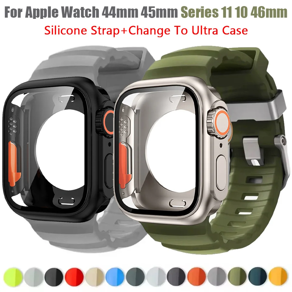 Silikonarmband und Ultra-Gehäuse für Apple Watch Series 11 10 9 8 7 6 5 4 SE für iWatch 46mm 45mm 44mm 42mm 41mm 40mm
