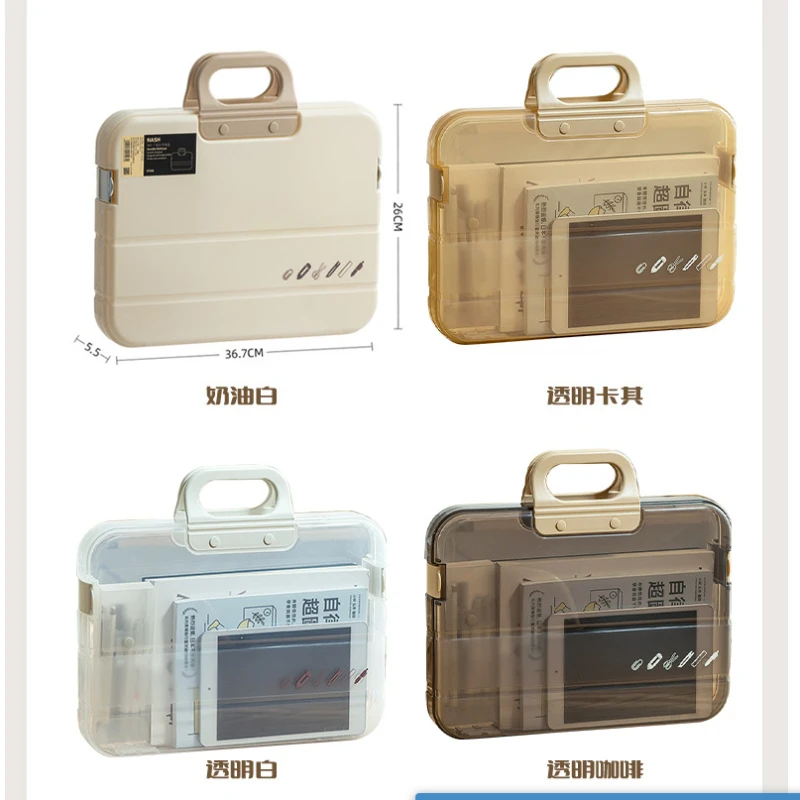 

A4 Plastic File Folder With Lock Handle Portable Box File Waterproof Filing Supplies Pencil Case Multi-Purpose Document Bag
