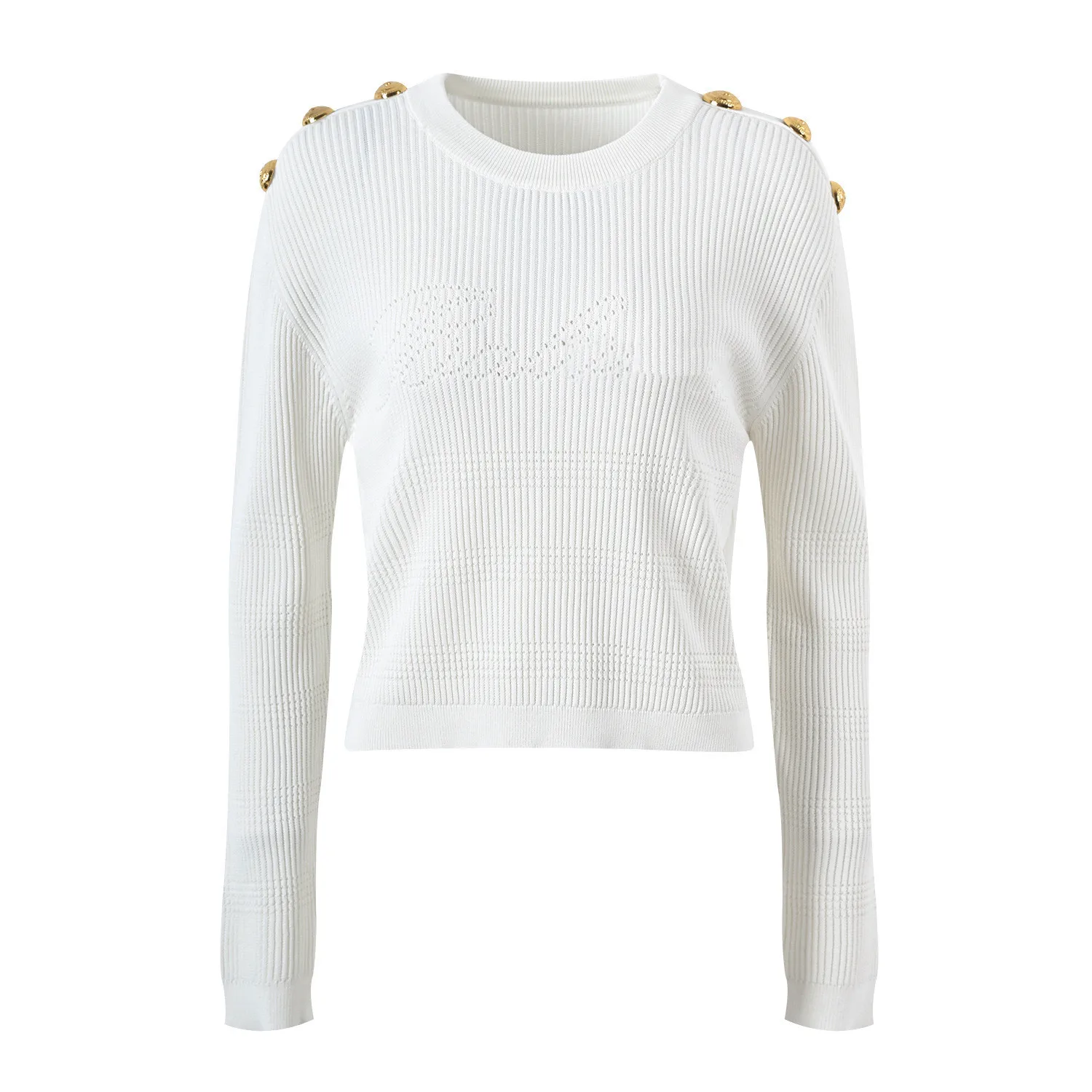 High-End Knitted Top with B@ Letter Embroidery Padded oulder Long Sve round Ne Women's Faion Spring Collection
