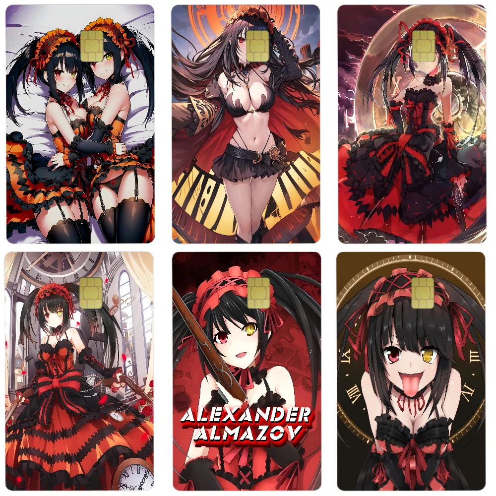 Tokisaki Kurumi-Date A Live 4 Stück 1 Set Kredit-Debit-Karten-Aufkleber, Party-Aufkleber, Dekoration, wasserdicht, kleiner Chip-Karten-Hautaufkleber