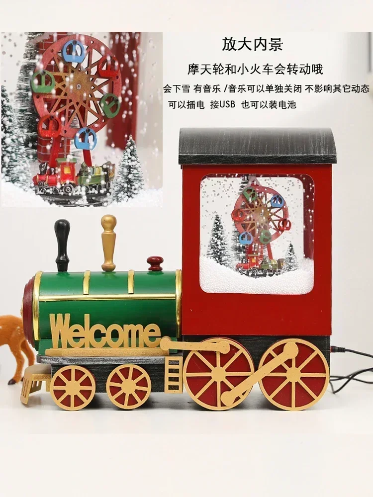 Christmas Gift Electric Music Snowy Train Snowy Light Children's Home Desktop Creative Decoration