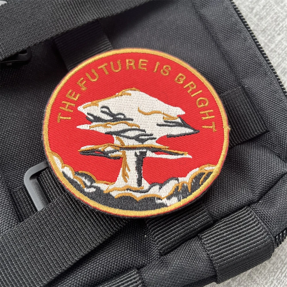 Explosive Mushroom Cloud The Future Is Bright Morale Badge Patches Embroidery Armband Tactical Backpack Hook and Loop Sticker