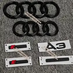 4-Ring Logo ABS Black Car Hood Front Bonnet Grill Rear Trunk Emblem A3 Quarrto Sticker for AUDI A3 2010-2020 Car Accessories