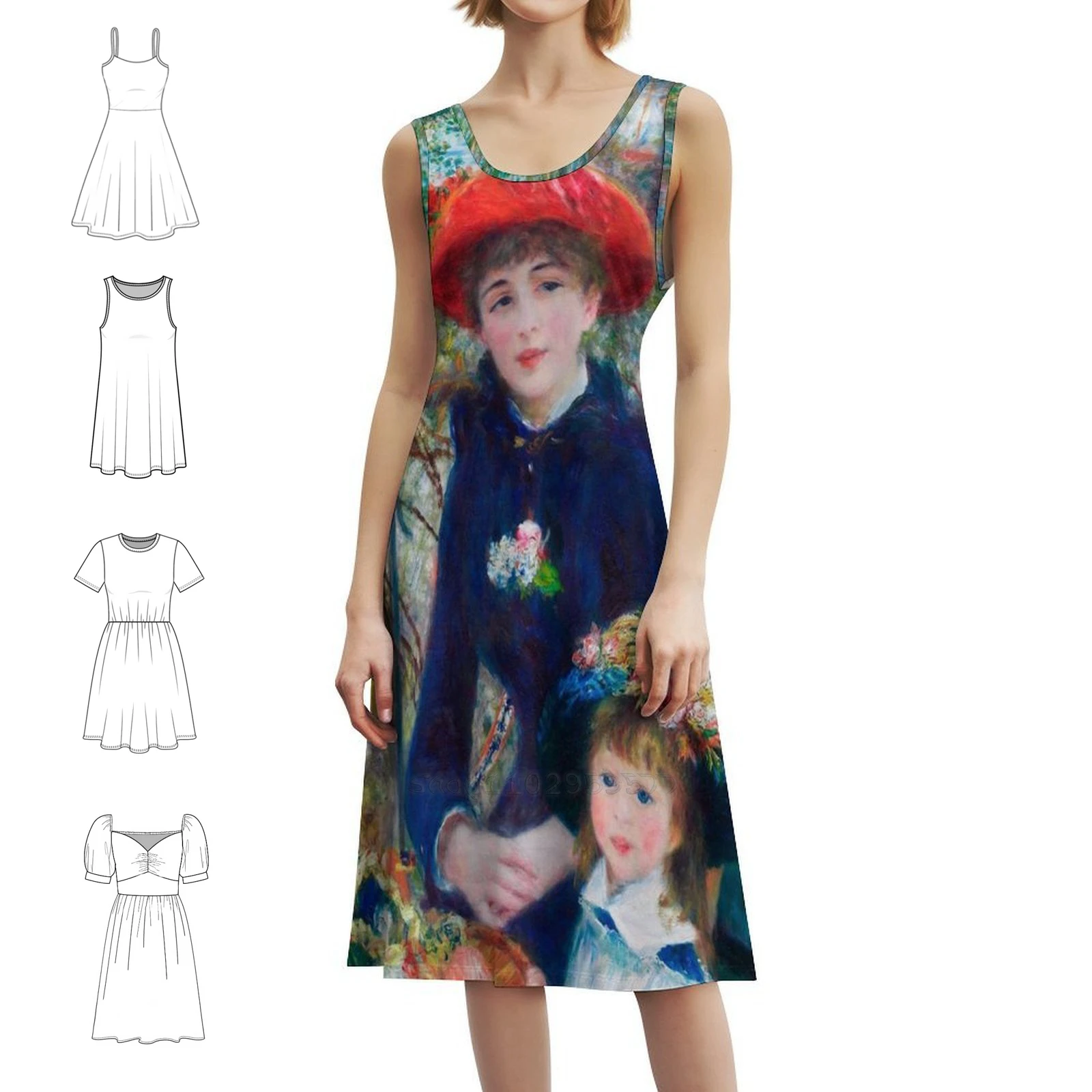 

Мини-платье Two Sisters-Renoir в консервативном стиле для женщин, трапециевидное свободное повседневное повседневное платье Renoir, женское шедевр Two Sisters