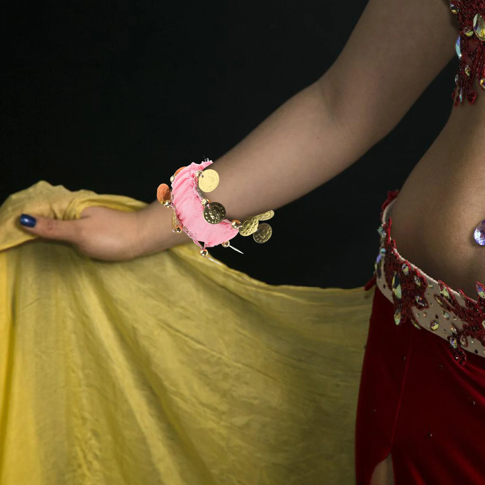 Bracelet de danse du ventre, 2 pièces, manchettes de poignet, pièces de monnaie, brassards en mousseline de soie, bijoux de Costume, accessoires d'halloween et de noël