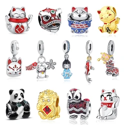 Breloques originales en argent regardé 925 pour femme, perles de beurre de chat de fortune, nouvel an chinois, convient aux colliers de la présidence saupoudrer, bracelets de discussion, bijoux