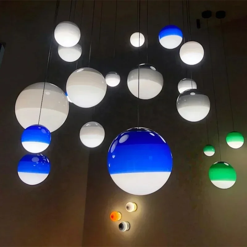 SANDYHA Nordic Rainbow Gradient Glass Pendant Light Long Line Ceiling Chandelier Children's Room Bedroom Study Led Hanging Lamp