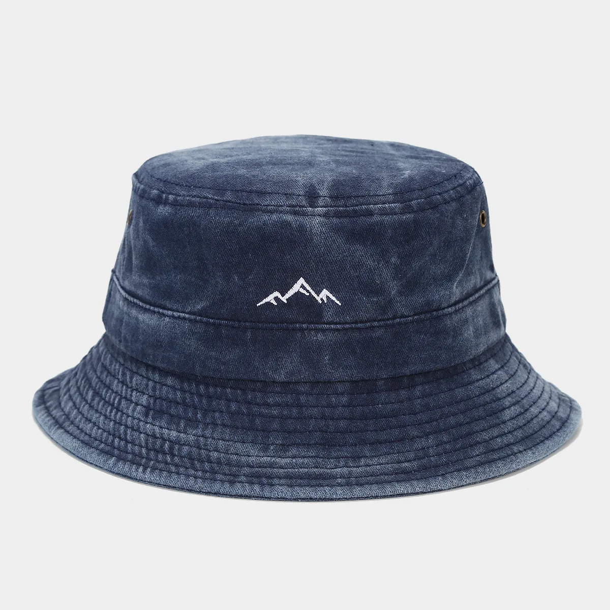 

Retro Mountain Peak Embroidery Fishing Cap for Men Women Washed Denim Bucket Hats Outdoor Breathable Sunscreen Panama Hat