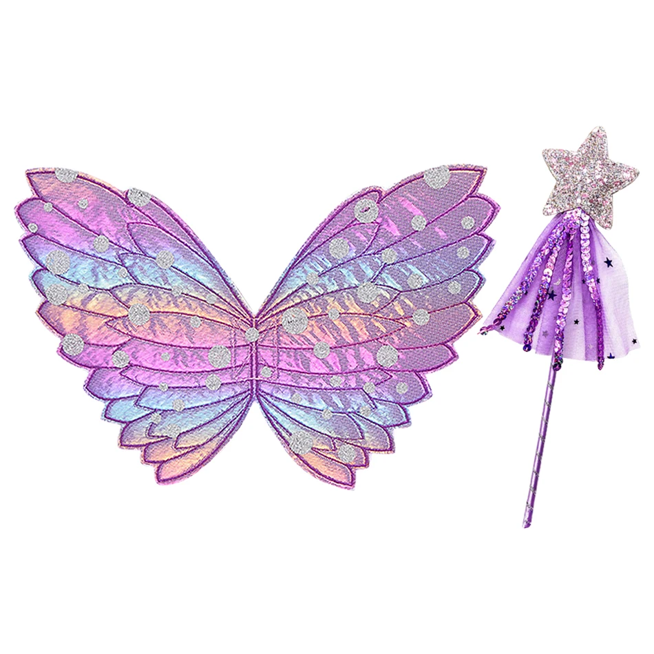 Kids Elf Cosplay Props Delight Single Layer Butterfly Wings Magic Wand Sets Perfect for Performance Parties and Masquerade Balls