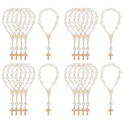 20Pcs Baptism Favors With Cross Mini Rosaries Acrylic Beads Bracelet Christening Communion Finger Rosarie Bracelet