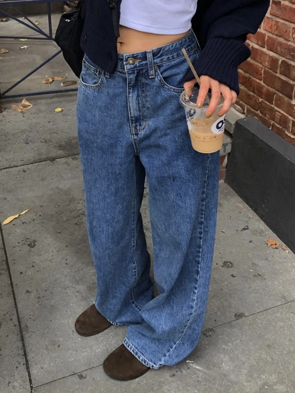 

Ele High Waist Straight Leg Jeans Women's Long Pants Vintage Simple Sle Floor-Length Casual Wide Leg Trousers