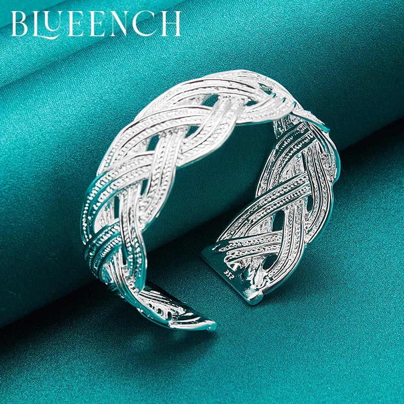 

Blueench 925 Sterling Silver Wide Sided Braid Bangles Bracelets For Women Wedding Party Romantic Fashion Jewelry