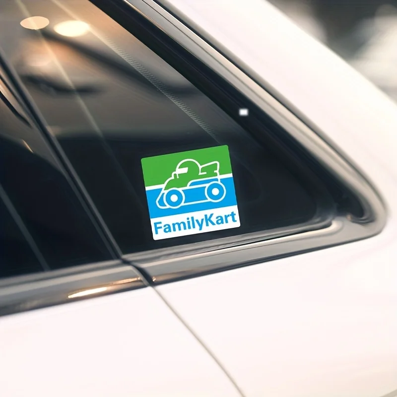 1PC FamilyKart Karting Pattern Sticker (Green Blue White) Waterproof Vinyl Decals for Car Window Decor