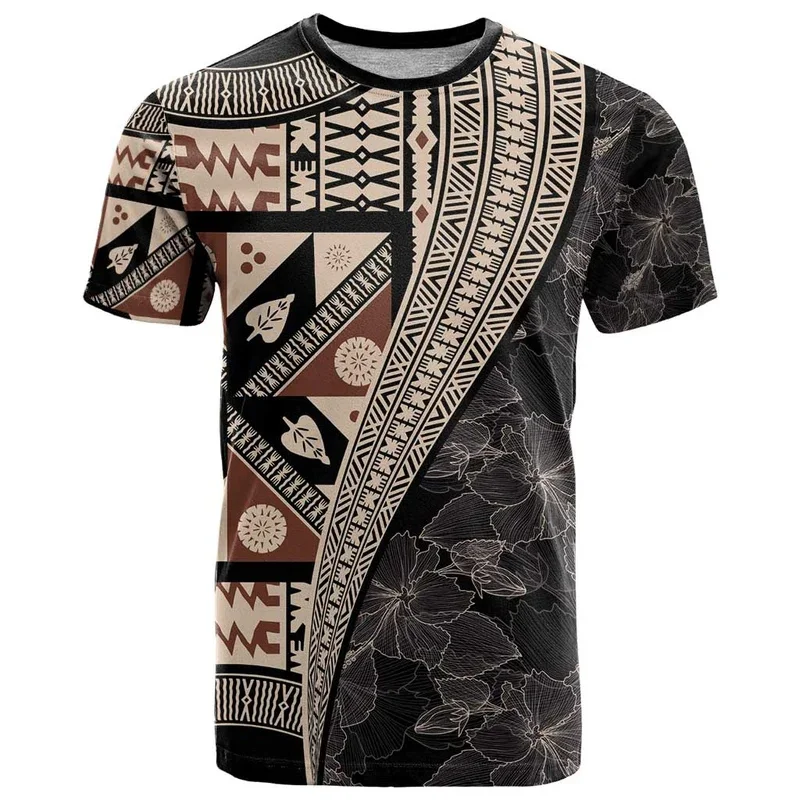 New Tiki T Shirt For Men Summer Hibiscus 3D Printed Round Neck Short Sleeves Casual Oversized Polynesian Street T-shirts Clothes