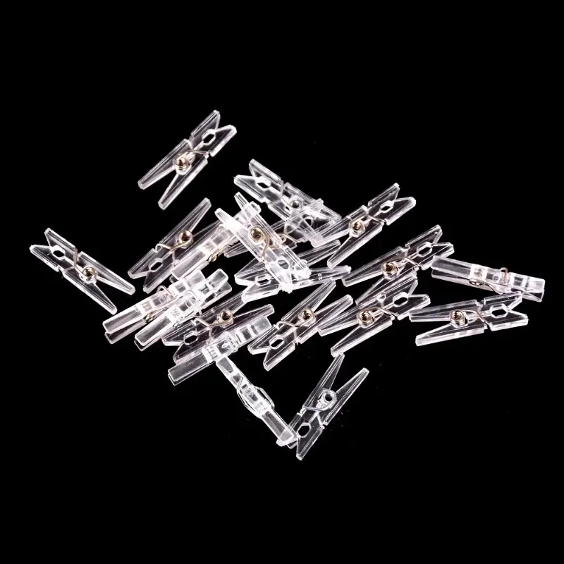 100PCS 25mm Mini Spring Clear Transparent Clips Clothes Photo Paper Peg Pin Clothespin Craft Clips Party Home Decoration