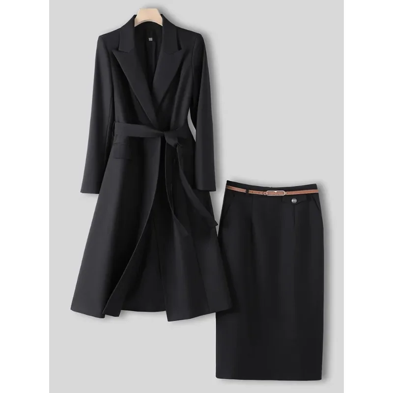 Ensemble deux pièces à manches longues pour femmes, jupe trempée pour dames de bureau, vêtements de travail formels pour femmes, noir, bleu, marron, automne, hiver