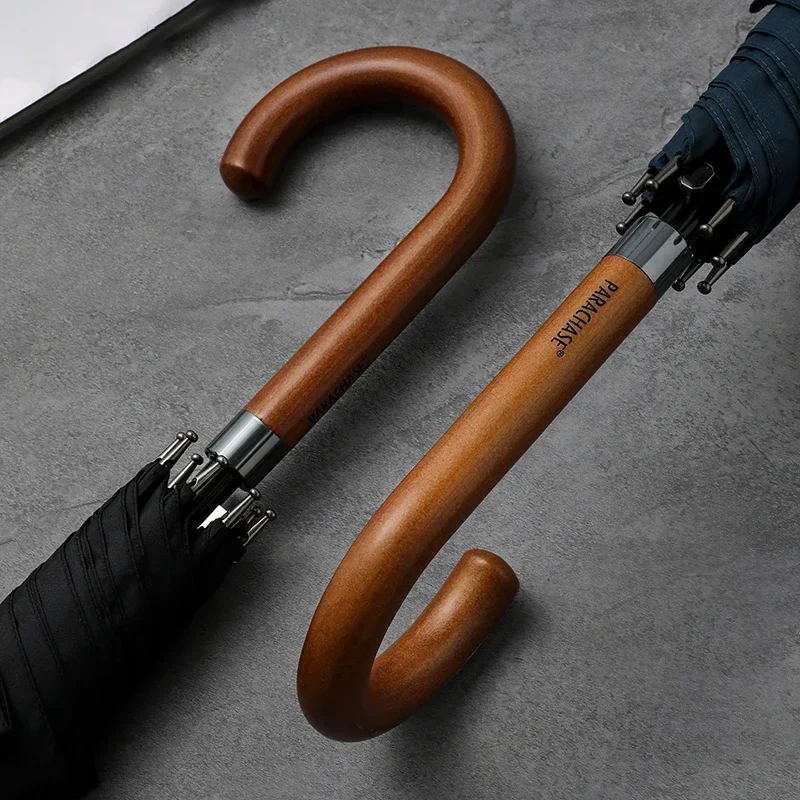 ใหม่มาถึงแบรนด์ญี่ปุ่นร่มยาว8K Windproof ไม้ขนาดใหญ่ผู้ชายร่มฝนคลาสสิกธุรกิจ Paraguas