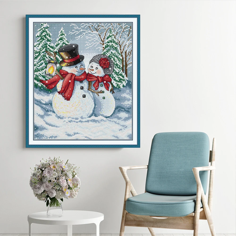 

Christmas Snowman Cross Stitch Kit Aida Cloth 14CT/16CT/11CT Handmade Embroidery Set DIY Home Decoration Gift Joy Sunday