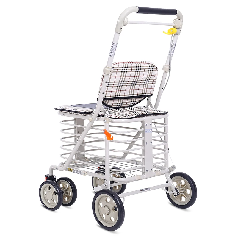 

The folding shopping cart seat of the scooter for the elderly can sit on a four-wheeled shopping cart with walking assistance.