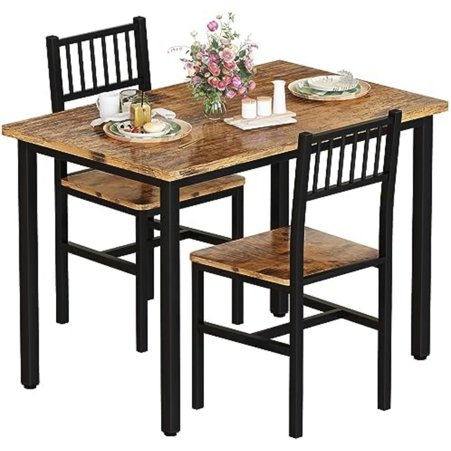 3 Piece Dining Table Set for 2, Small Kitchen Table Set for 2 with Chairs,Wood Breakfast Nook Table and Chairs Set of