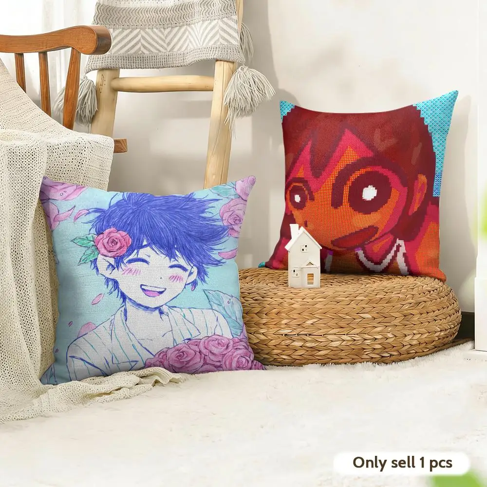 GAME O-omori Cushion Cover Natural Linen Double Sided Print  Throw Pillow Case for Sofa Couch Home Decor