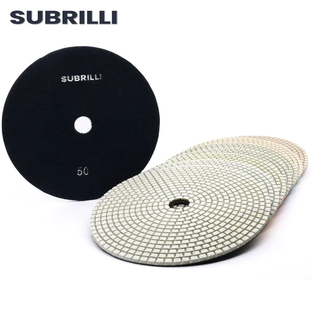 SUBRILLI 7 Inch Diamond Polishing Pad 7pcs 180mm Wet Buffing Wheel For Marble Granite Stone Concrete Grits 50-3000