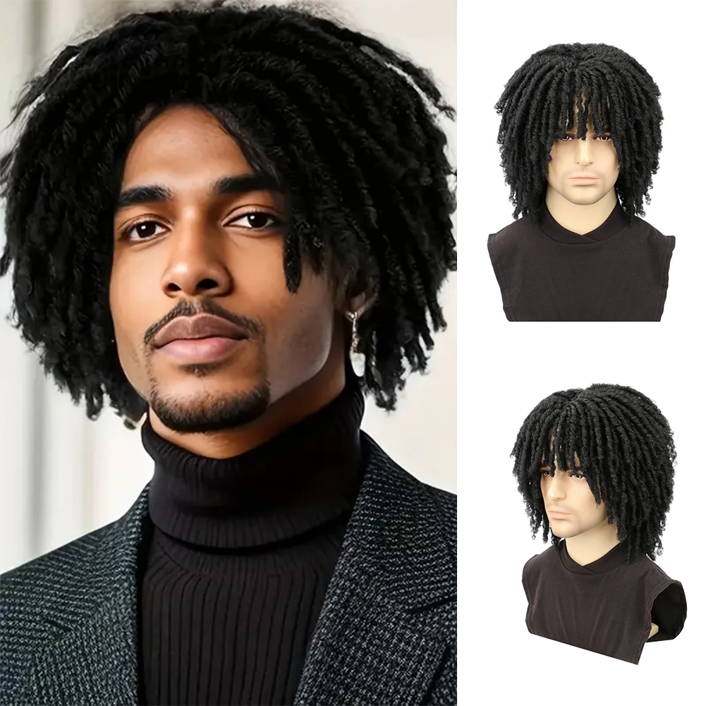

6 Inch Synthetic Dreadlock Wigs Afro Curly Twist Wigs Faux Locs Wig For Men in Daily Life