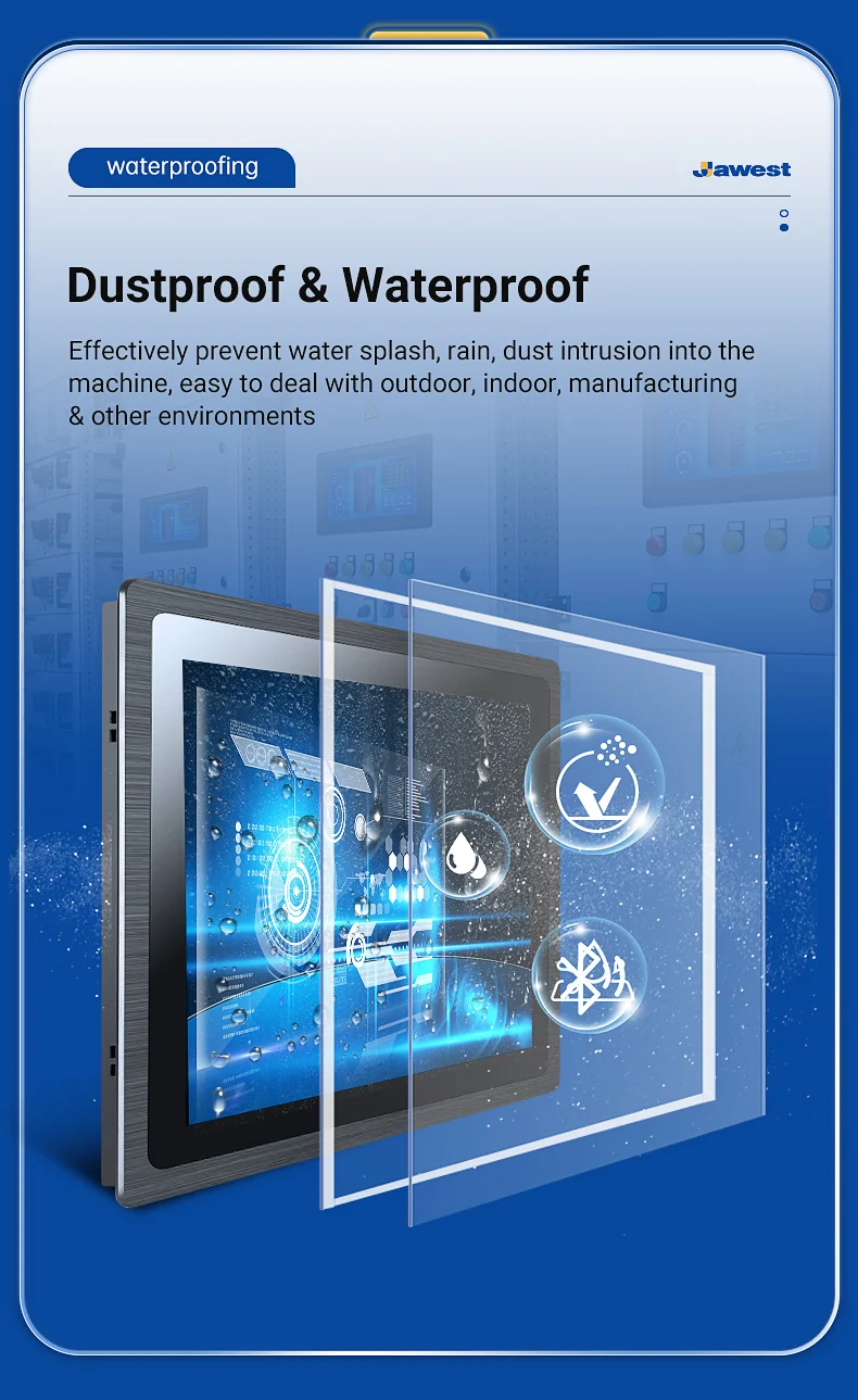 سطوع عالي مقاوم للماء Ip65 Hmi Linux Win Android 10.1 15 22 بوصة لوحة اللمس جزءا لا يتجزأ من الكمبيوتر الصناعي للتحكم الآلي