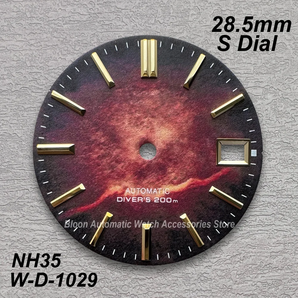 หน้าปัดนาฬิกาดำน้ำลายโลโก้ S ขนาด 28.5 มม. เหมาะสำหรับกลไก NH35/NH36/4R/7S ผลิตด้วยเทคโนโลยีการพิมพ์ 3 มิติ พร้อมปฏิทินสีสันสดใส อุปกรณ์ตกแต่งนาฬิกา