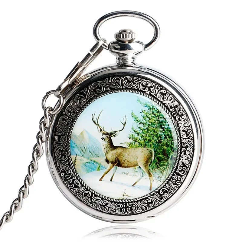 

Retro Elk Design Steampunk Hand Winding Mechanical Pocket Watch for Men Women Fob Chain Roman Number Clock Gift