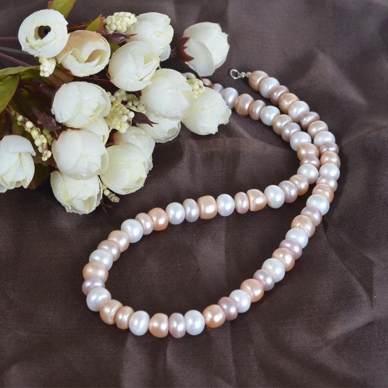 

8-9mm Cultured Pearl Necklace Women, Mixed Color Round Bead Jewelry with Minor Imperfections, Natural Pearls