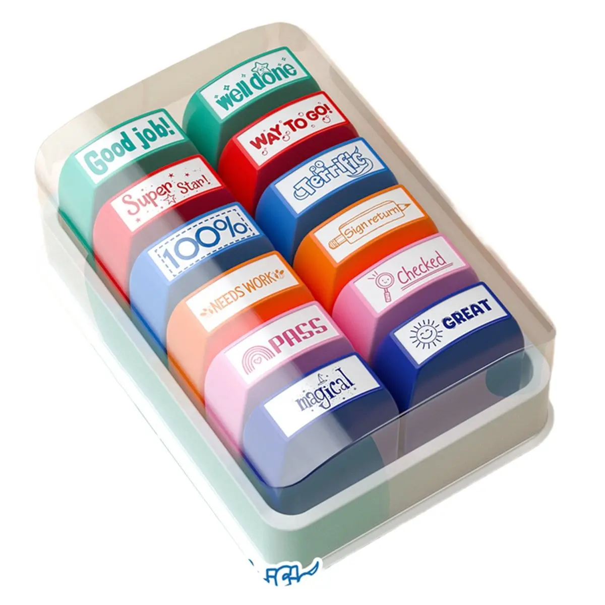 1 Set English Encouragement Seal 12pcs Teacher Comments Seal Encouragement Praise Teacher Correcting Positive Feedback