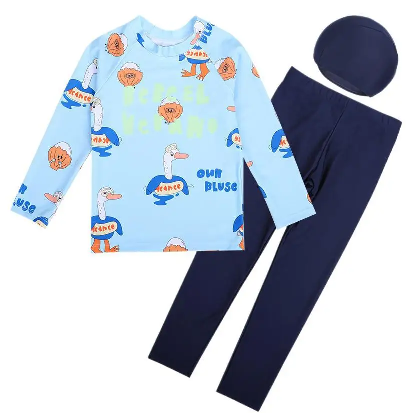 Swimming Suit for Girls Boys Cute Printed Long Sleeve Trousers Beach Swimwear for Kids Quick-dry Swimdress image 3