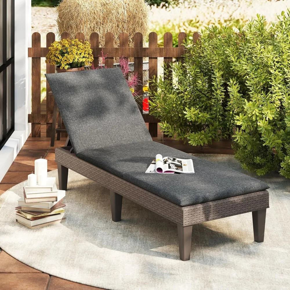 Outdoor Chaise Lounge Chair Rattan Recliner Lounger with Removable Cushion & 3-Level Adjustable Backrest, Patio Tanning Chair
