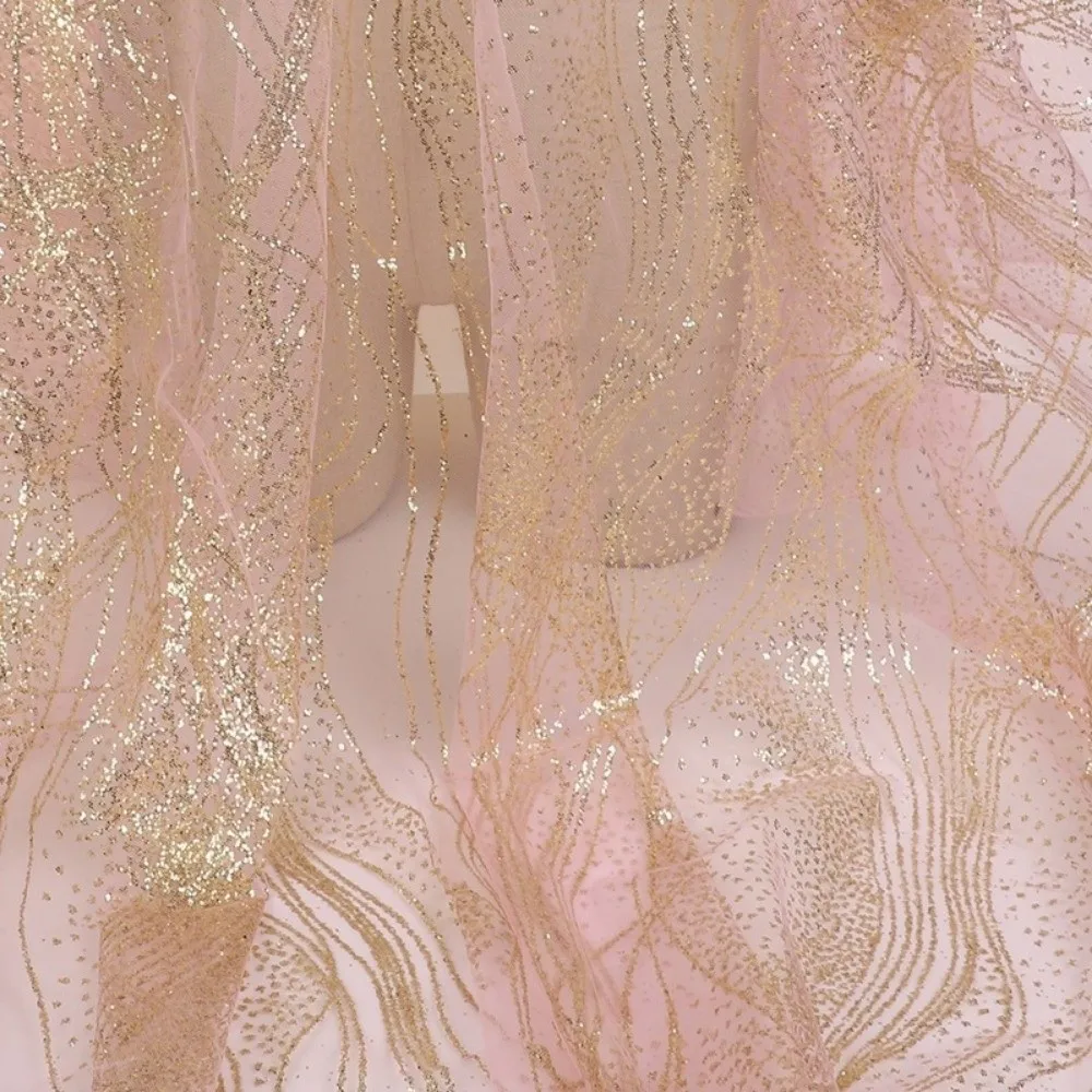 

Fashion 160cm*1 Yard Sequin Texture Mesh Fabric DIY Wear-Resistant Lace Sparkle Tulle Shiny Sewing Material Wedding Dress Veil
