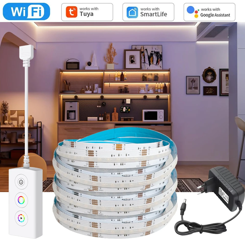 Smart WIFI COB RGBCCT Led Strip 12V 1m 2m 3m 4m 5m RGBCW Dimmable Flexible DIY Room Party Game Light Decor for Alexa Google Home