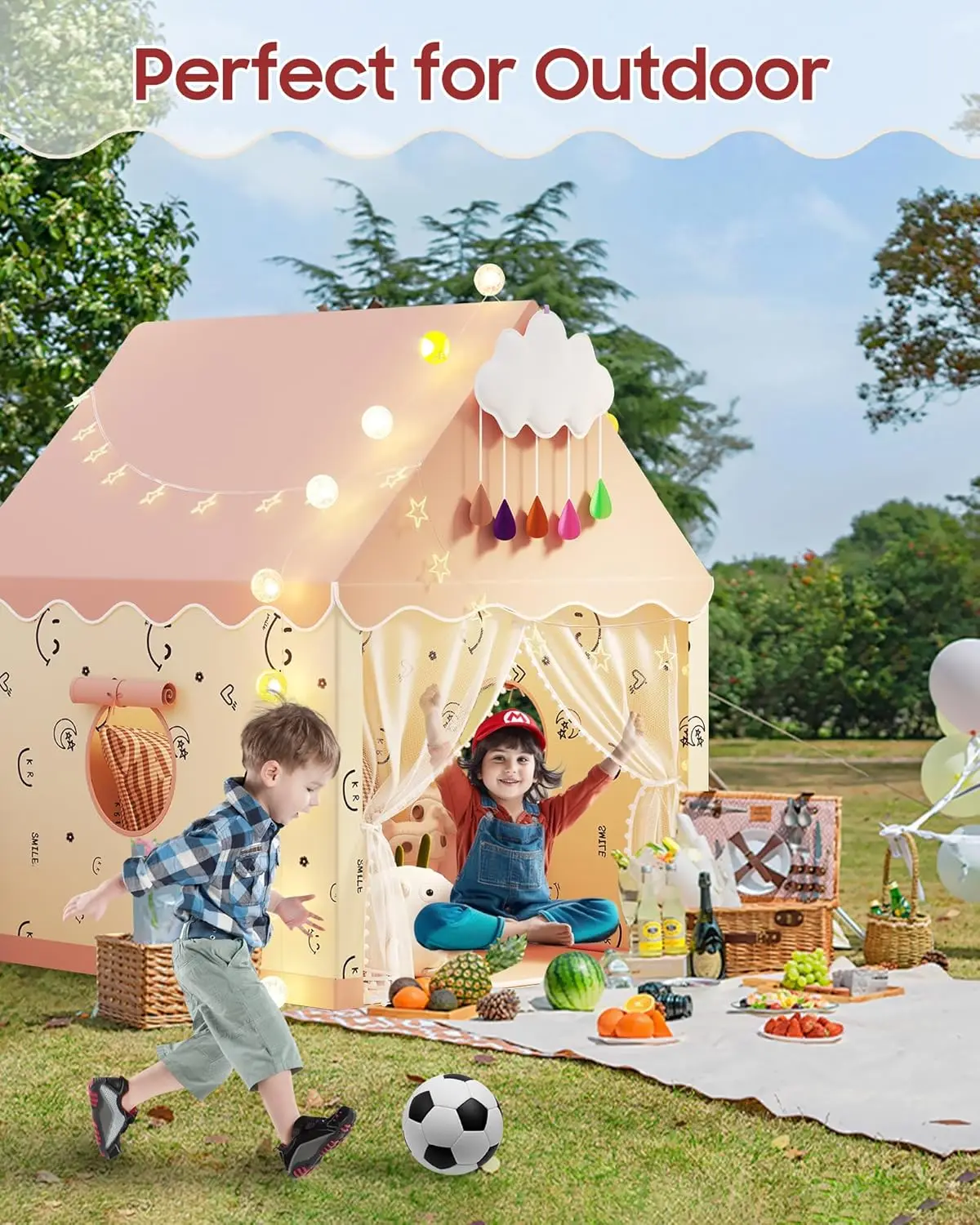 เต็นท์ของเล่นเด็กทรงปราสาทเจ้าหญิง บ้านเด็กเล่นพับได้ โครงเหล็ก ไม่มีไฟบอล