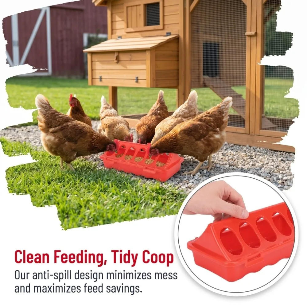 10Pcs Convenient Plastic Flip Top Chick Feeder Red Sturdy Flip Top Chick Waterer 12 Trough Dish Quail Feeder Chicken