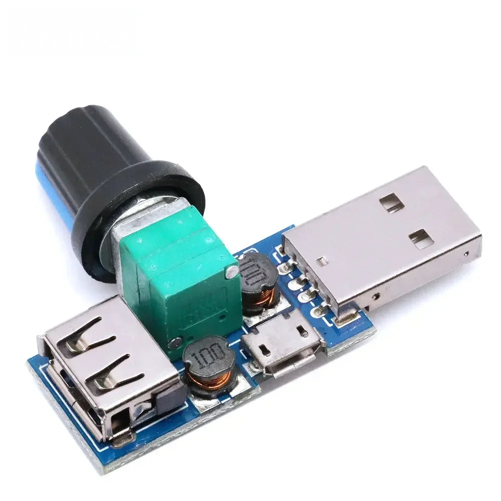 Adjustable USB Fan Speed Controller – 5V to 12V Stepless Governor Module with Male/Female USB Type-A Adapters