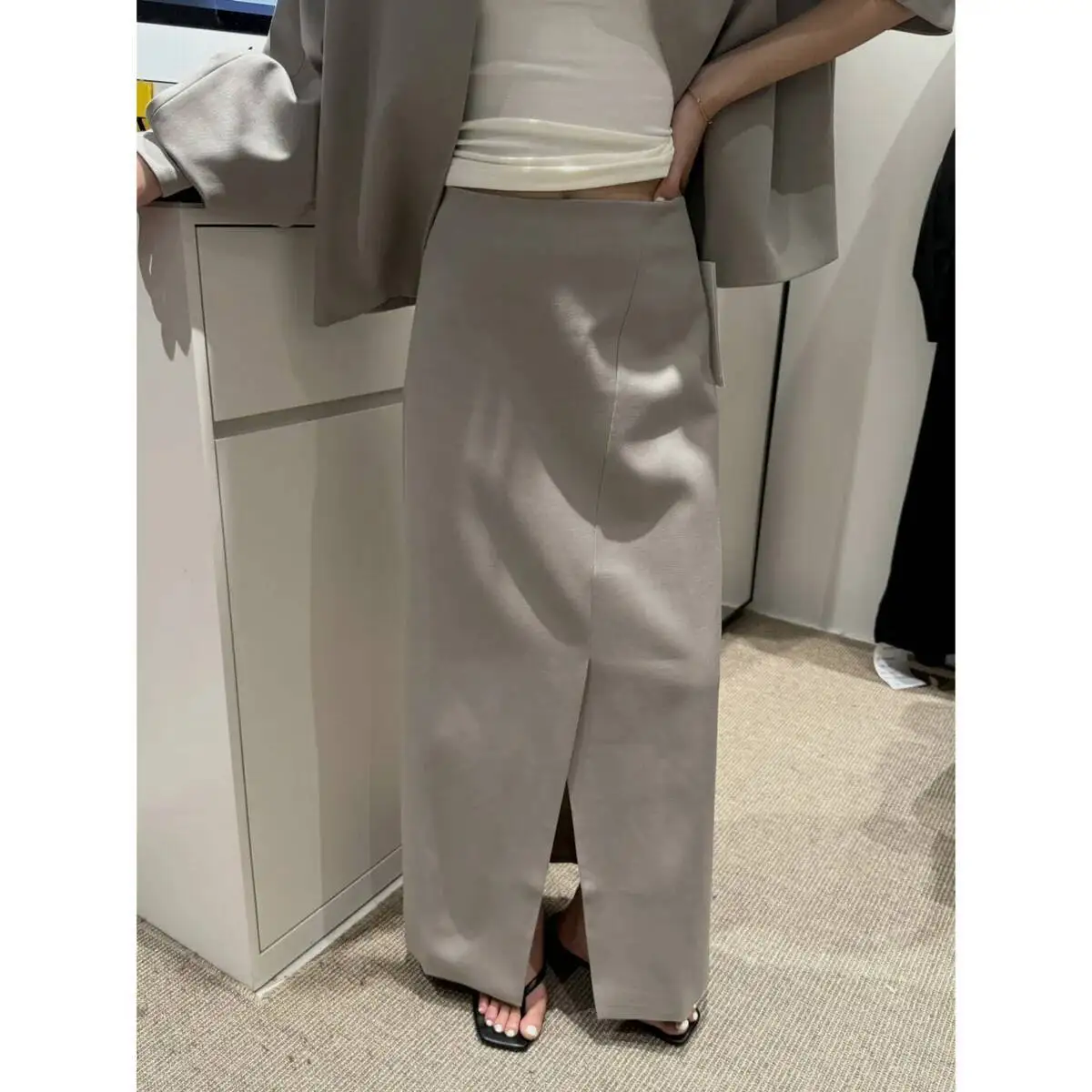 KWTX 2025 Nieuwe ronde hals jas en splitrok tweedelige set casual elegante ontwerper retro chic effen kleur lente herfst outfit