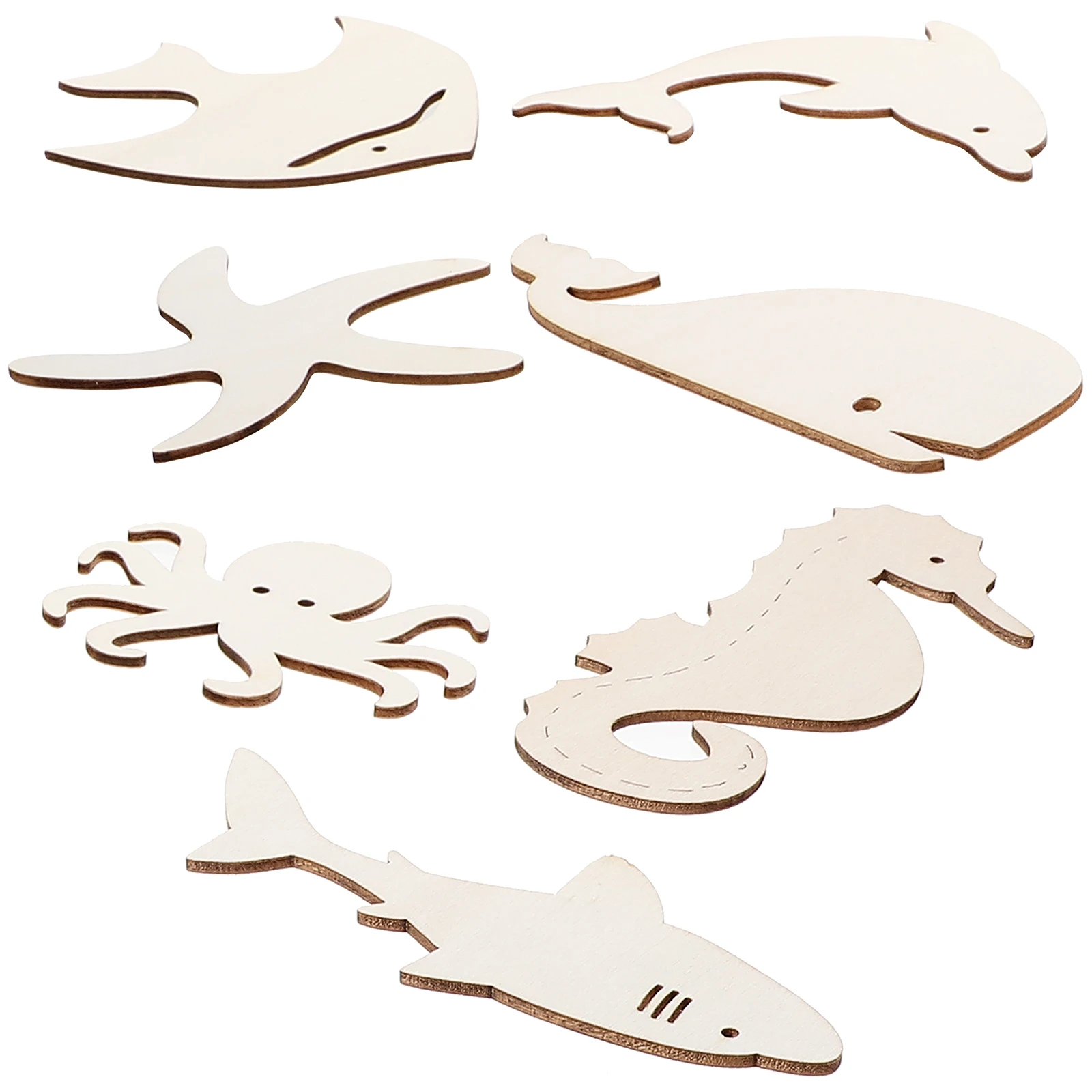 

42pcs Ocean Animal Wood Chips Unfinished Wooden Crafts DIY Shapes Cutouts Kids Home Decor Art Supplies Sewing Tools Accessories