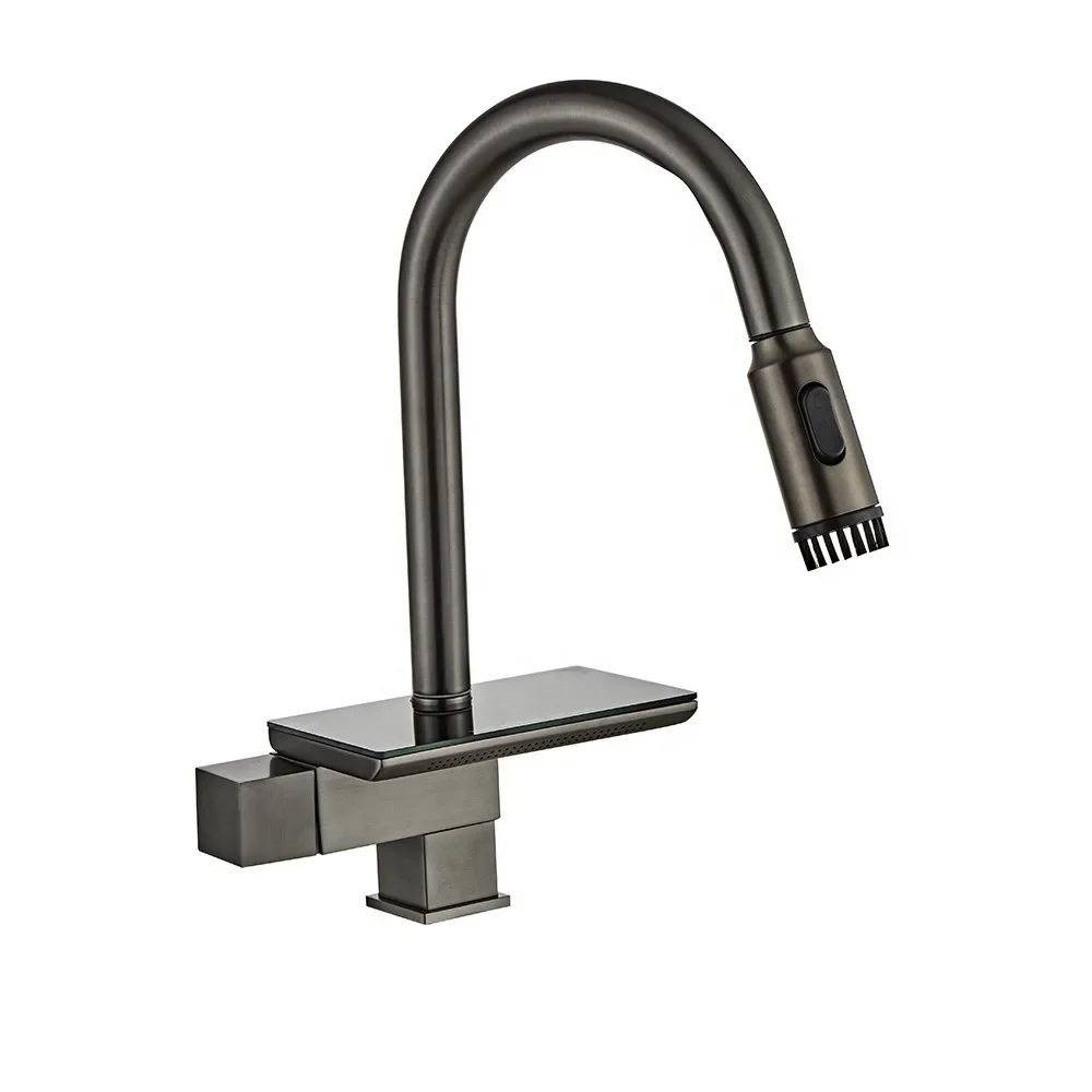 

005 2023 Smart High-End Copper Flying Waterfall Pull Out Kitchen Sink Faucet Hot Cold Rainfall Sprayer Kitchen Taps