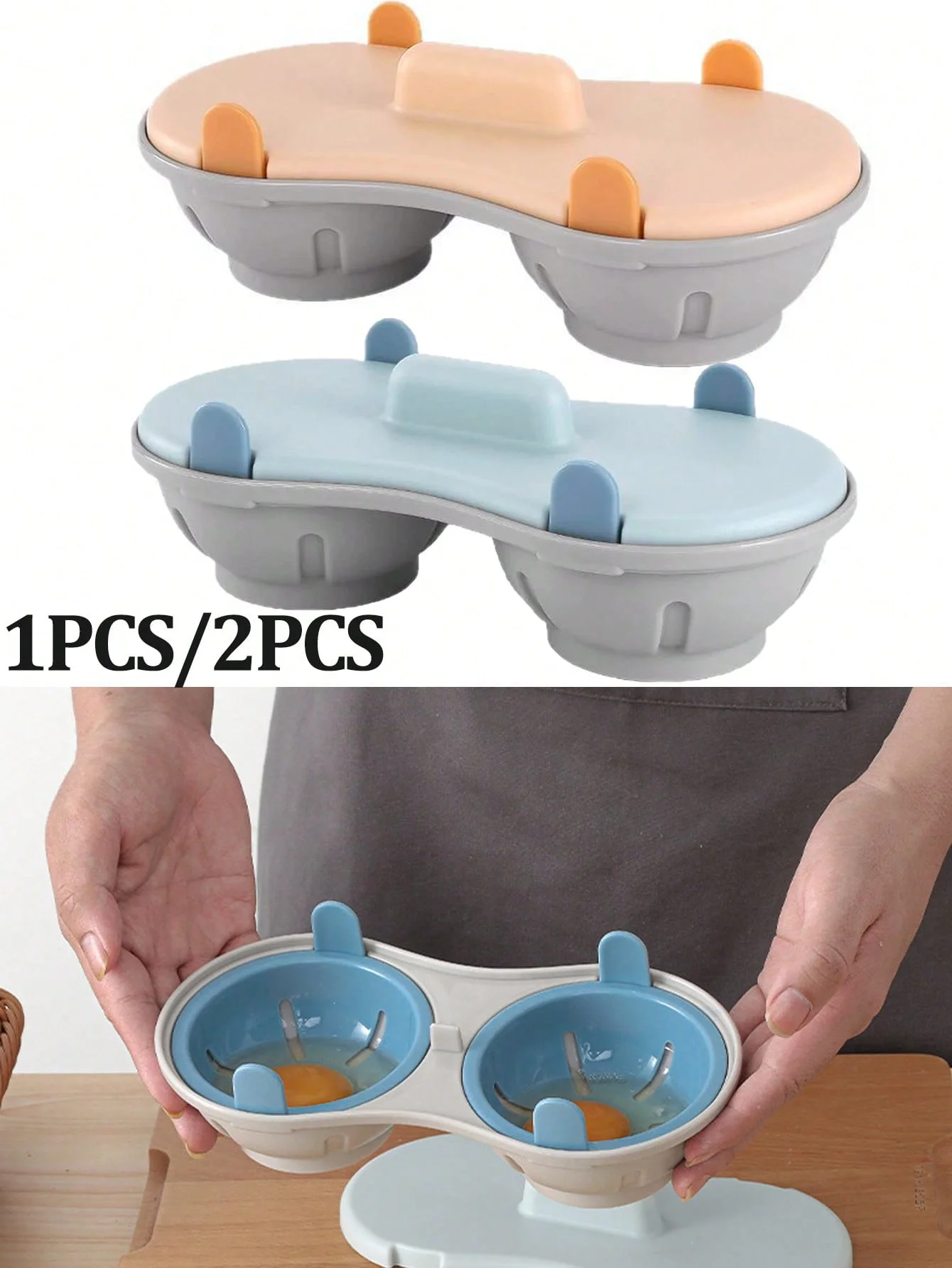 2pcs 2 Cavity Microwave Egg Cooker,Egg Poacher Microwave,Double Drain Poached Egg Cups Cookware,Egg Poachers Specialty Cookware
