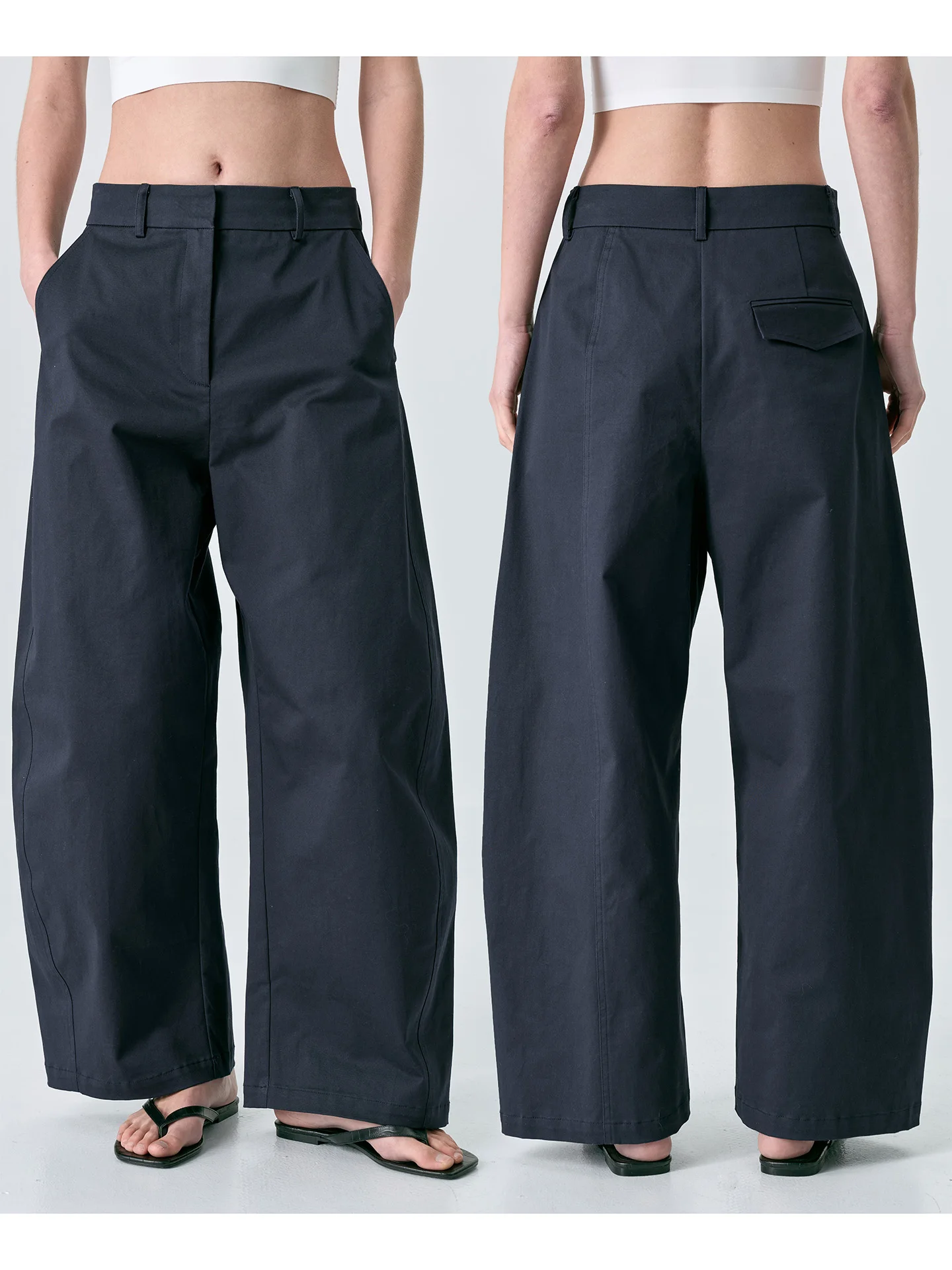 

Comfortable Breathable Washed Cotton High Waist Loose Casual Wide Leg Pants Women's Loose Straight Cut Trousers Deep Blue