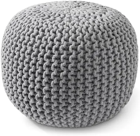 Round Pouf Ottoman, Light Gray - 20