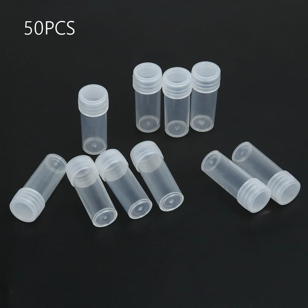 50pcs 5g Volume Sample Bottle Plastic Packing Bottle Transparent Medical Level Practical Multi-function for Seed Granular Object