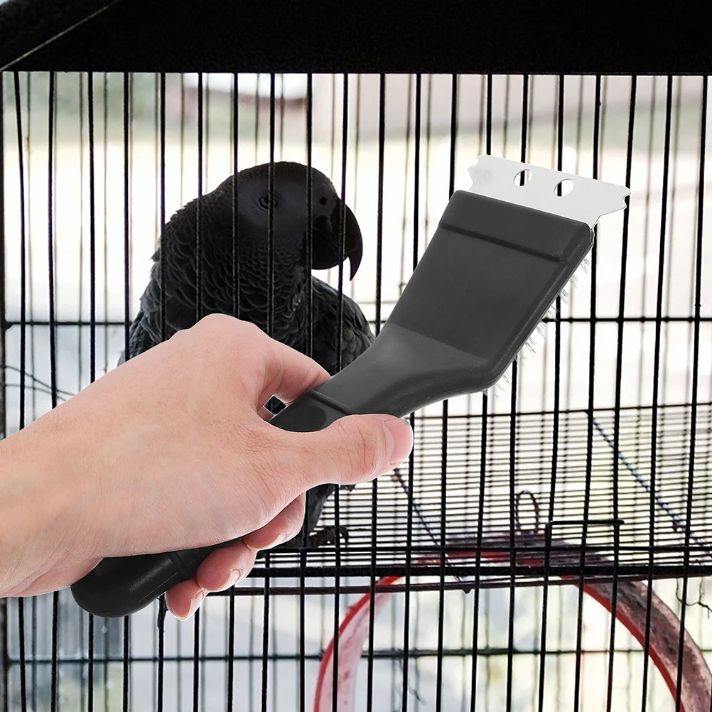 

2pcs Bird Cage Cleaning Brush Stainless Steel Tools Pet Accessories Black Color Non Slip Handle Efficient Cleaning