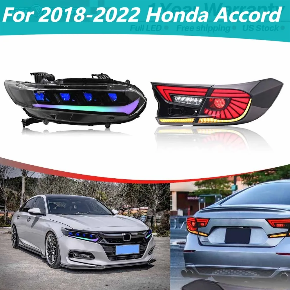 

LED Headlight Assembly For 2018-2022 Honda Accord FULL LED Headlights+Tail Lights Assembly Sequential